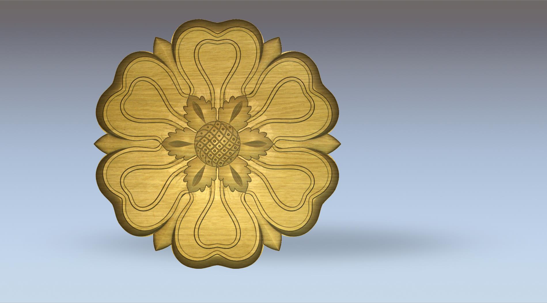 Classic Flower Rosette CNC Model | 3D Relief ArtCAM RLF Design