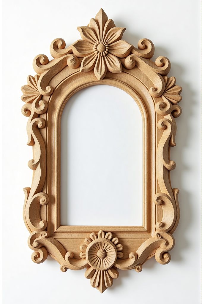 Premium Floral Wooden Mirror Frame 3D Relief Design | ArtCAM Ready | CNC Router STL/RLF File